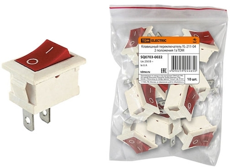 TDM ELECTRIC SQ0703-0022 Клавишный переключатель YL-211-04 белый корпус красная клавиша 2 положения 1з TDM